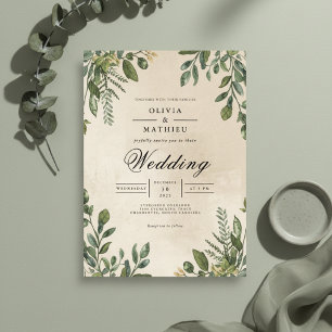 Invitación Boda de marco de follaje verde forestal