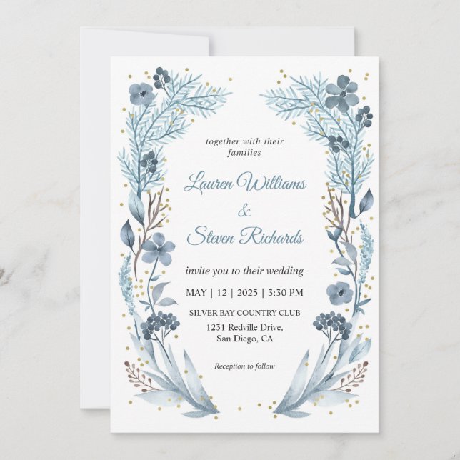 Invitación Boda de marco de hielo azul suave de luz blanca pe (Anverso)