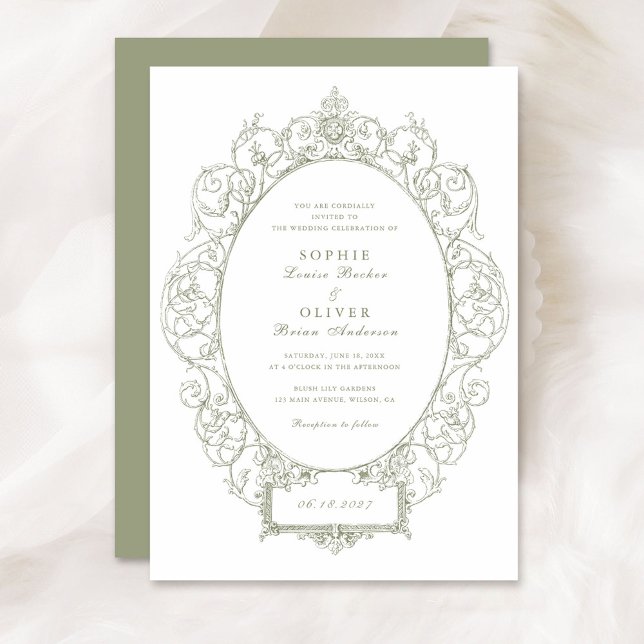 Invitación Boda de marco de hoja floral con ornamento elegant (Subido por el creador)