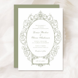 Invitación Boda de marco de hoja floral con ornamento elegant