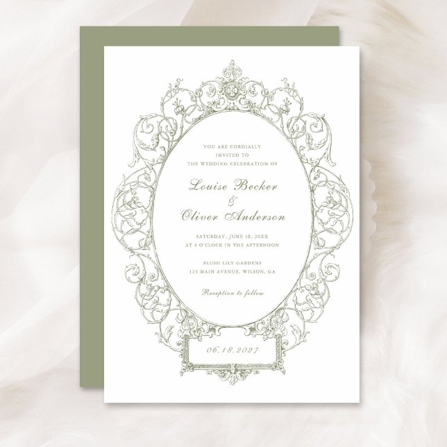 Invitación Boda de marco de hoja floral con ornamento elegant (Subido por el creador)