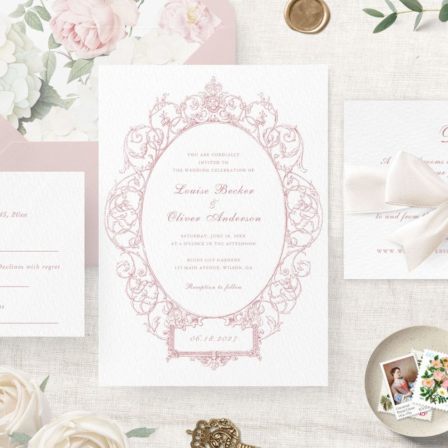 Invitación Boda de marco de hoja floral con ornamento elegant (Subido por el creador)