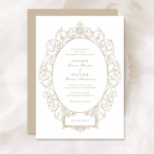 Invitación Boda de marco de hoja floral con ornamento elegant (Subido por el creador)