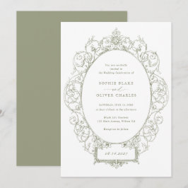 Invitación Boda de marco de hoja floral con ornamento elegant