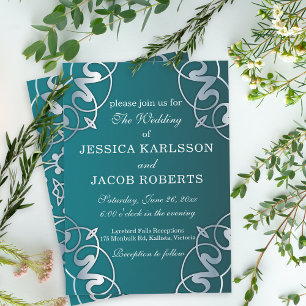 Invitación Boda de marco de lujo Silver y Verde azulado Filig