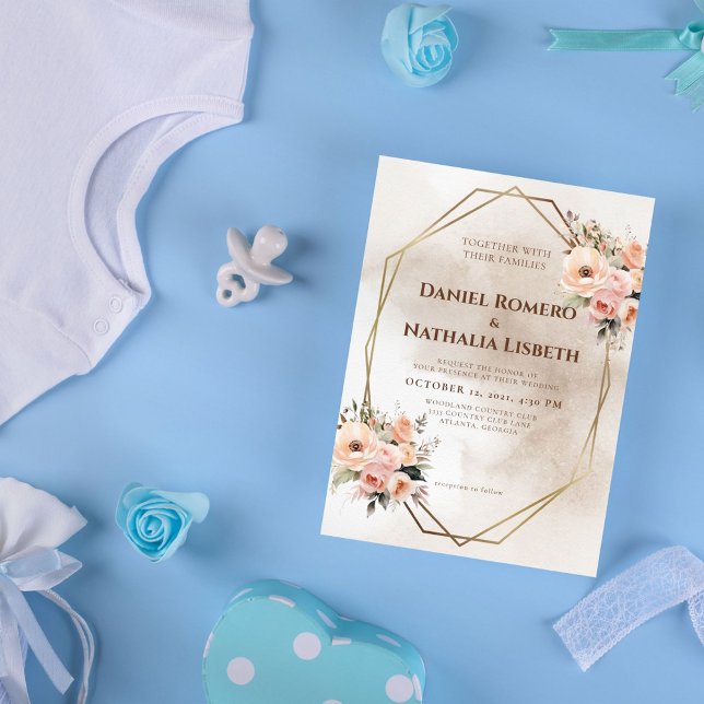 Invitación Boda de marco de oro geométrico floral rústico (Subido por el creador)