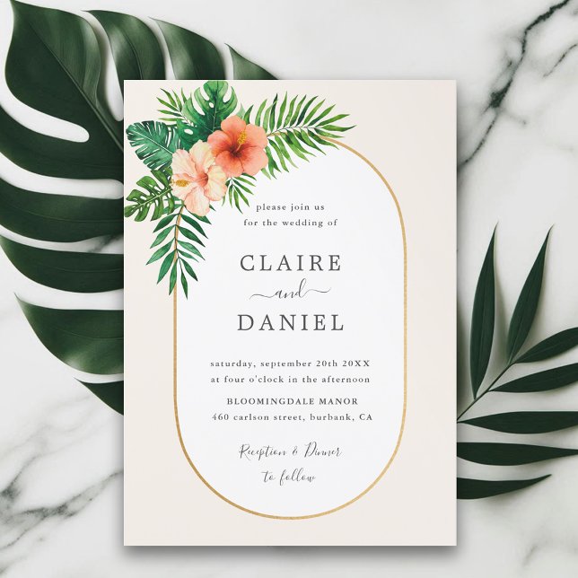 Invitación Boda de marco de ovalación de vegetación tropical (Subido por el creador)