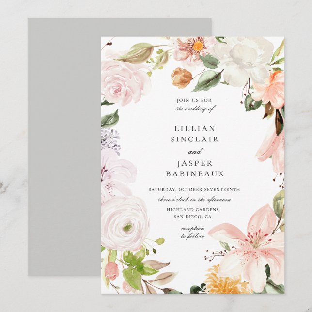 Invitación Boda de marco de ovalación floral botánica de jard (Anverso / Reverso)