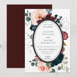 Invitación Boda de marco de ovalación floral de la Marina de 