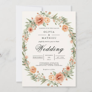 Invitación Boda de marco de óvalo floral de Rubor