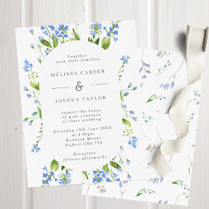 Invitación Boda de marco de píldora floral azul Airy
