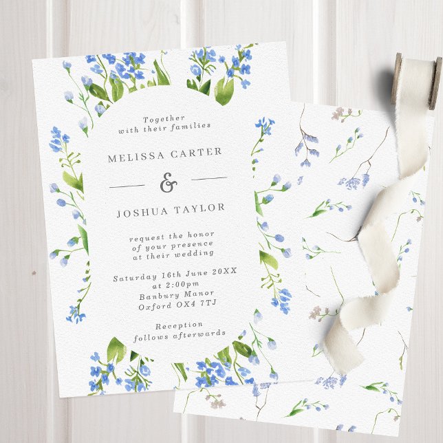 Invitación Boda de marco de píldora floral azul Airy (Subido por el creador)