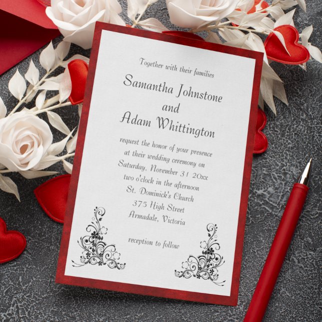 Invitación Boda de marco de terciopelo negro y rojo (Subido por el creador)