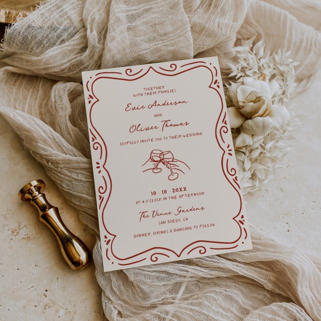 Invitación Boda de marco de terracota dibujado a mano (Subido por el creador)