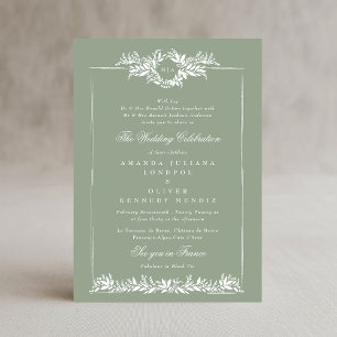 Invitación boda de marco de trama de flauta de color verde sa