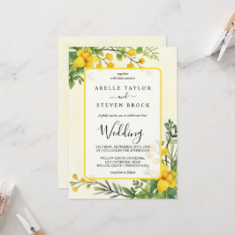 Invitación Boda de marco de transparencia de flores amarillas