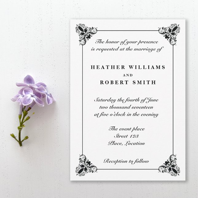 Invitación Boda De Marco Decorativo Elegante En Blanco Y Negr (Subido por el creador)