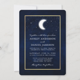 Invitación Boda de marco dorado de Celestial Moon Stars