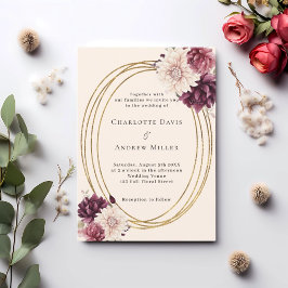 Invitación Boda de marco dorado de flores de marfil de color 