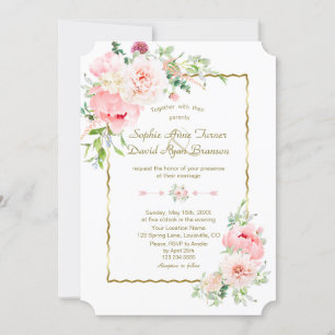 Invitación Boda de marco dorado de flores Rubor de primavera 