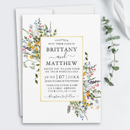 Invitación Boda de marco dorado de flores silvestres de color