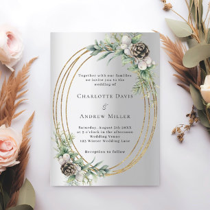 Invitación Boda de marco dorado de pino cino plateado