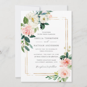 Invitación Boda de marco dorado de Rubor floral