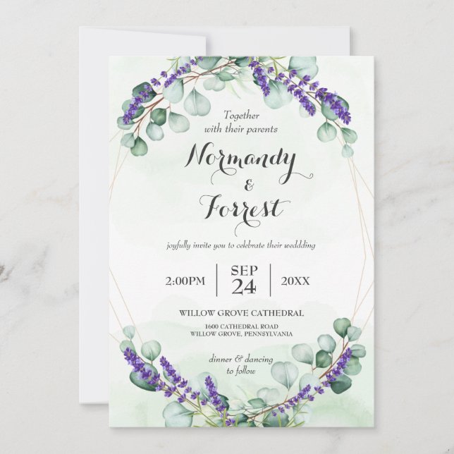 Invitación Boda de marco dorado Eucalyptus (Anverso)