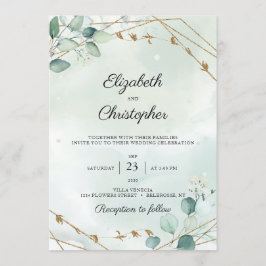 Invitación Boda de marco dorado Eucalyptus Foliage