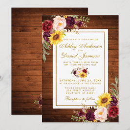 Invitación Boda de marco dorado floral de color de agua de ma