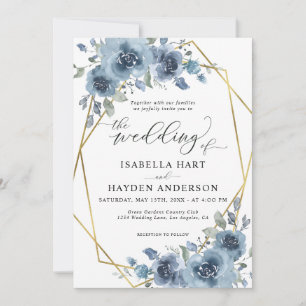 Invitación Boda de marco dorado floral de Moda azul turquesa 