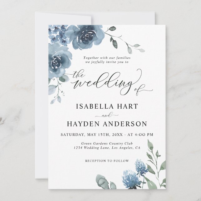 Invitación Boda de marco dorado floral de Moda azul turquesa  (Anverso)