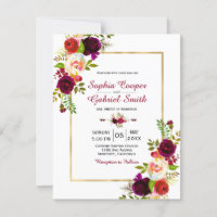 Boda de marco dorado moderno Chich Burgundy Floral