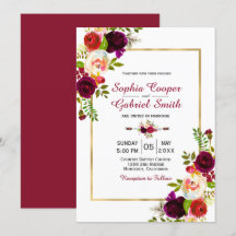 Boda de marco dorado moderno Chich Burgundy Floral