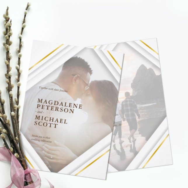 Invitación Boda de marco dorado moderno fotográfico personal (Subido por el creador)