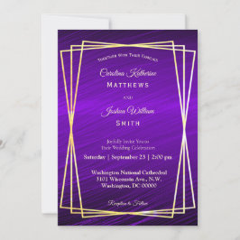 Invitación Boda de marco dorado púrpura moderno