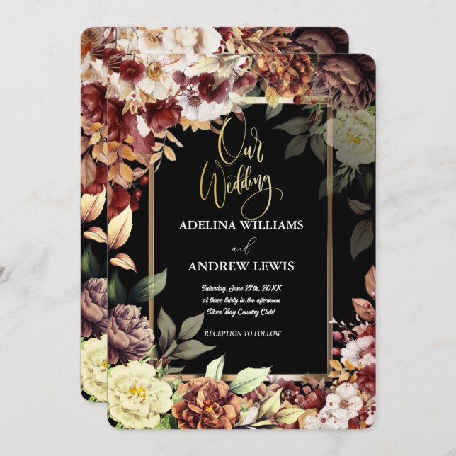 Invitación Boda de marco dorado simple Rosa simple minimalist (Anverso / Reverso)