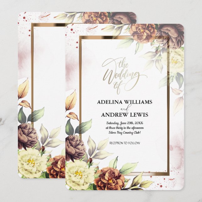 Invitación Boda de marco dorado simple Rosa simple minimalist (Anverso / Reverso)