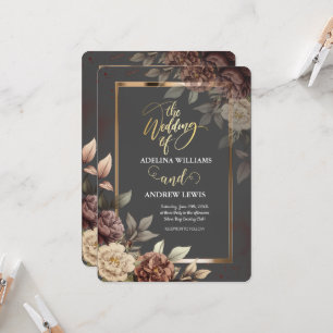 Invitación Boda de marco dorado simple y gris Rosa minimalist