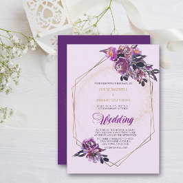 Invitación Boda de marco dorado violeta púrpura