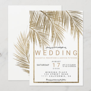 Invitación Boda de marco elegante de la palmera de oro de imi