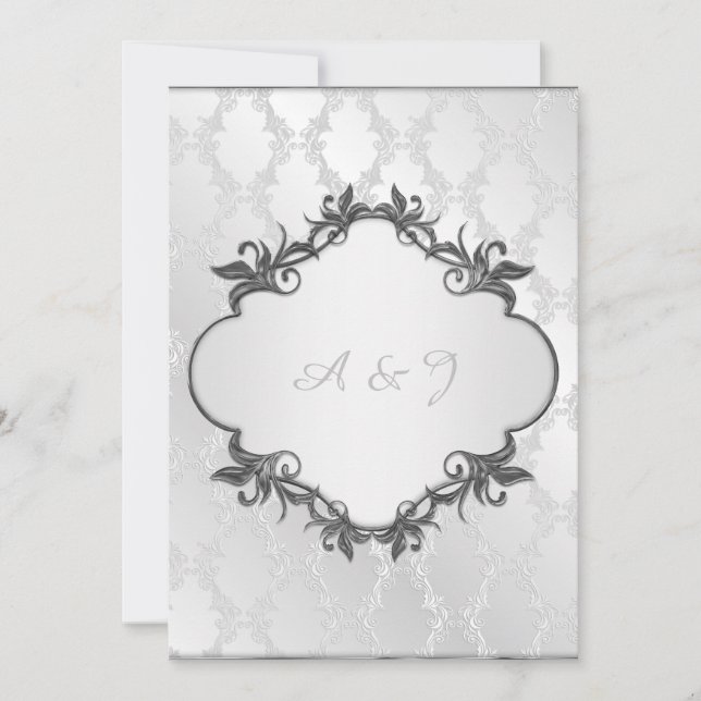 Invitación Boda de marco elegante plateado (Anverso)