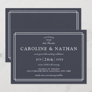 Invitación Boda de marco elegante y clásico de color azul mar