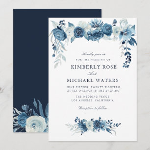 Invitación boda de marco floral azul celeste de luna