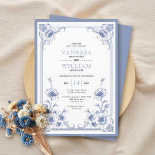 Invitación Boda de marco floral azul elegante
