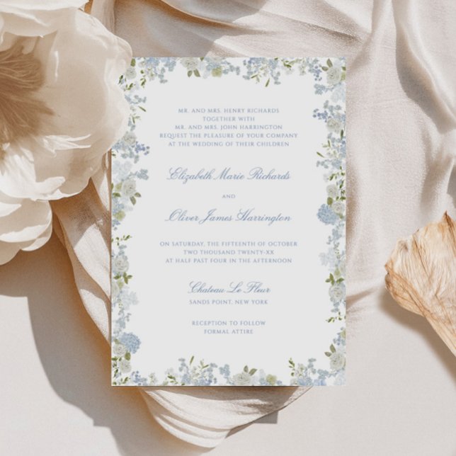 Invitación Boda de marco floral azul romántico (Subido por el creador)