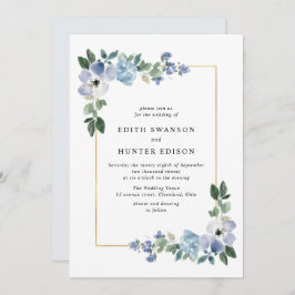 Invitación boda de marco floral azul y verde