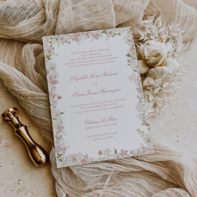 Invitación Boda de marco floral blanco Rubor blanda romántico (Subido por el creador)