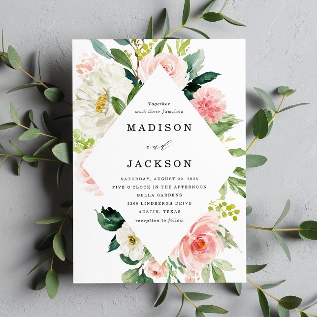 Invitación Boda de Marco Floral Blanco y Rosa Elegante (Subido por el creador)