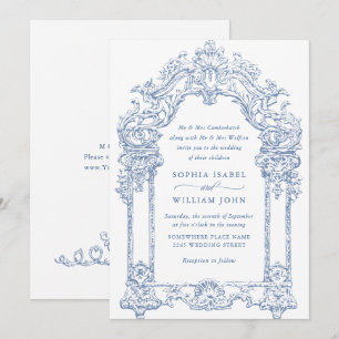 Invitación Boda de marco floral Blue Victorian Ornate Grace